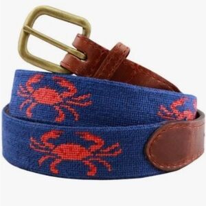 Smathers and Branson Mens Crab Belt Navy and Red with Leather Back Size 42